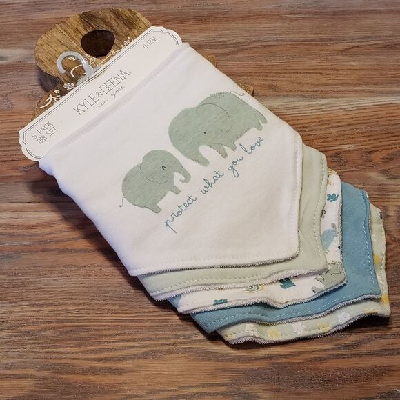 Kyle & Deena Bib Set 5 Pack Elephant Detail - Picture 2 of 6